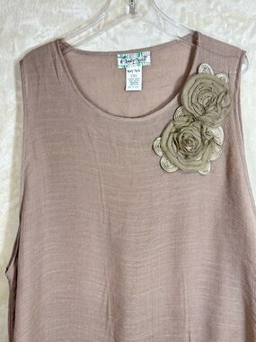 Lady Noiz Taupe Sleeveless Gauzy Top with Floral Applique